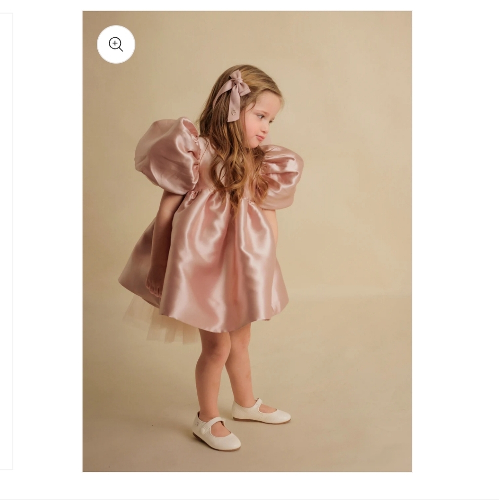Pink Satin Puff Sleeve Dress for Girls